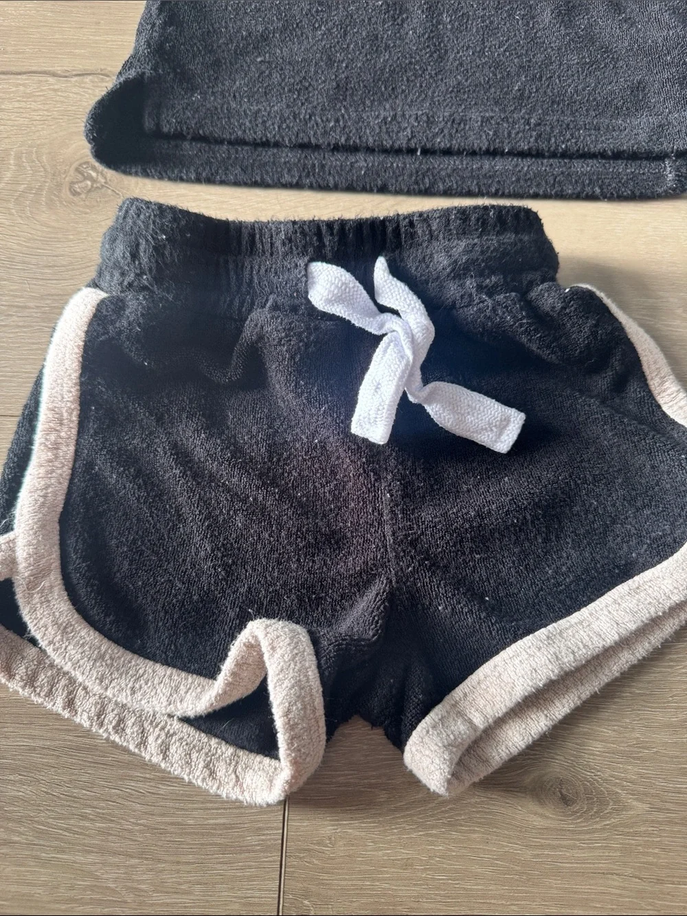 Little Bipsey Black Terry Cloth Short Set with Cream Trim